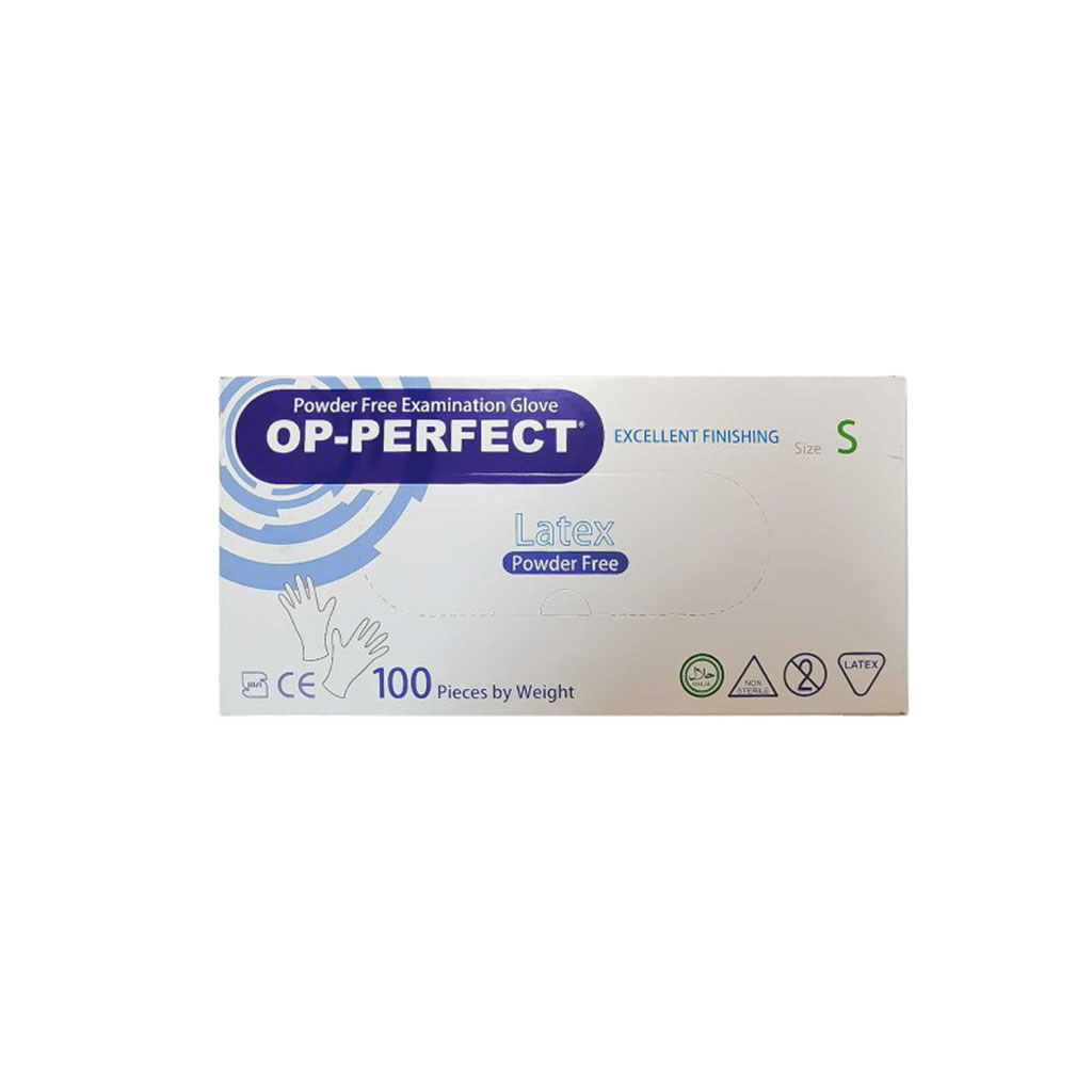 دستکش لاتکس بدون پودر Op Perfect Excellent حریر 100 عددی سایز XSmall